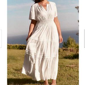 Anthropologie The Somerset Maxi Dress Linen Tiered White Medium